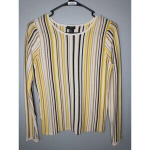 Ann Taylor Striped Long Sleeve Top Women’s XS Yellow Black White Boat Neck